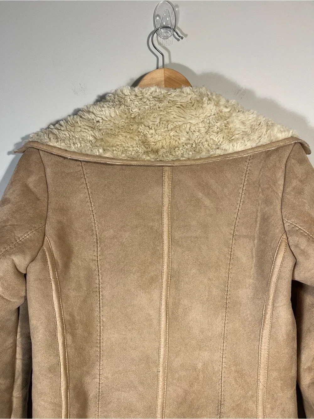 Mossimo Tan Faux Suede Coat Faux Fur Shearling Lining 70s Vintage Inspired